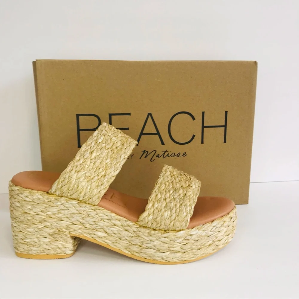 New! Matisse Oceanave Raffia Braided Straw Chunky Block Heel Platform Sandals - Picture 6 of 14